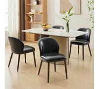 Zstar Upholstered Dining Chairs Set of 2, Modern Fabric Dining Room Chairs with Curved Backrest, Solid Wood Legs for Dining Room Restaurant