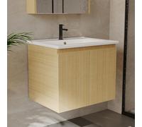 Zstar Wall-Mounted Bathroom Vanity with Ceramic Sink, 60cm, Oak Finish