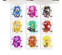 Zstlwyl Sonic Bros - Lot de 9 affiches aquarelles pour chambre d'enfant, décoration murale de salle de jeux (20,3 x 25,4 cm), sans cadre, dessin animé, art