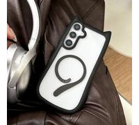 ZSUFCBF Coque de Chargement magnétique sans Fil Transparente pour Samsung Galaxy S25 Ultra, S24 Ultra, S23, S24, S25 Plus, Motif Oreilles de Chat Mignon, Noire, pour Samsung S24