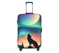 Zsuugj Aurora Wolf Housse de bagage de voyage élastique anti-rayures en élasthanne pour valise de 45,7 à 81,3 cm, Noir/blanc, Medium