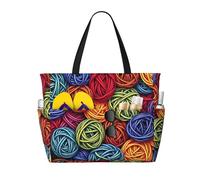 ZSUUGJ Balls Of Yarn Sac fourre-tout de plage extra large avec poches zippées - Sac de vacances imperméable et résistant au sable pour piscine, pique-nique, gym et voyage