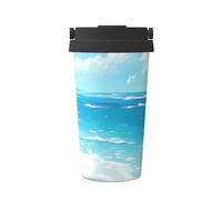 ZSUUGJ Beach Shells Tasse à café isotherme avec anneau de transport rétractable, couvercle étanche à une pression, en acier inoxydable 304