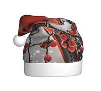 ZSUUGJ Bonnet de Père Noël en peluche Branch of Cardinal Tree pour adultes, chapeau de vacances doux avec bordure blanche et pompon, accessoire festif réutilisable pour la maison, le bureau et les