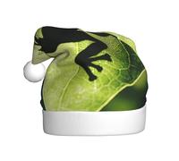ZSUUGJ Bonnet de Père Noël en peluche grenouille ombre sur la feuille pour adultes, chapeau de vacances doux avec bordure blanche et pompon, accessoire festif réutilisable pour la maison, le bureau et