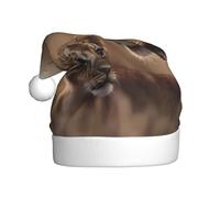 ZSUUGJ Bonnet de Père Noël en peluche Lionne avec ourson pour adultes, chapeau de vacances doux avec bordure blanche et pompon, accessoire festif réutilisable pour la maison, le bureau et la fête