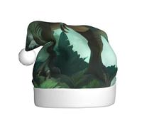 ZSUUGJ Bonnet de Père Noël géant Jurassique en peluche pour adultes, chapeau de vacances doux avec bordure blanche et pompon, accessoire festif réutilisable pour la maison, le bureau et les fêtes