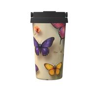 ZSUUGJ Butterfly Garden Fantasy - Tasse de voyage portable en acier inoxydable - Gobelet isotherme pour boissons chaudes et froides avec couvercle anti-fuite, tasse à café pour le bureau, la voiture