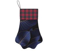 ZSUUGJ Chaussette de Noël en tissu doux avec contour doré brillant, bleu marine, décoration de vacances réutilisable pour cheminée, porte ou arbre de Noël