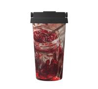 ZSUUGJ Cherry Jam Tasse à café isotherme avec anneau de transport rétractable, couvercle étanche à une pression, en acier inoxydable 304