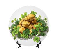 ZSUUGJ Clover Assiette décorative en porcelaine anglaise avec support et crochet, décoration murale et table, idéale pour salon, étude, 20,3 cm/25,4 cm