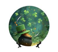 ZSUUGJ Clover Forest Assiette décorative en porcelaine anglaise avec support et crochet, décoration murale et table, idéale pour salon, étude, 20,3 cm/25,4 cm