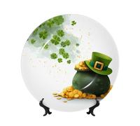 ZSUUGJ Clover Jar Assiette décorative en porcelaine anglaise avec support et crochet, décoration murale et table, idéale pour le salon, le bureau, 20,3 cm/25,4 cm