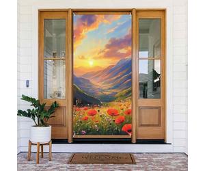 ZSUUGJ Couverture de porte réutilisable motif coquelicot ciel pour intérieur et extérieur, facile à accrocher, décoration de porte d'entrée pour fêtes, anniversaires et vacances