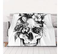 ZSUUGJ Couverture en peluche légère et confortable avec tête de mort et papillon rétro gothique - Couverture douce toutes saisons pour canapé, lit et voyage - Couverture décorative pour la maison et