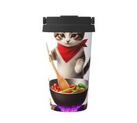 ZSUUGJ Culinary Cat Chef - Tasse de voyage portable en acier inoxydable - Gobelet isotherme pour boissons chaudes et froides avec couvercle anti-fuite, tasse à café pour le bureau, la voiture et
