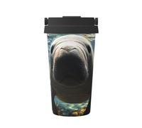 ZSUUGJ Cute Sea Animal Manatee Tasse de voyage portable en acier inoxydable - Gobelet isotherme pour boissons chaudes et froides avec couvercle anti-fuite, tasse à café pour le bureau, la voiture et