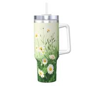 ZSUUGJ Daisy Meadow - Gobelet isotherme en acier inoxydable de 1200 ml avec poignée, tasse de voyage avec couvercle pour boissons chaudes et froides, convient pour la maison, le bureau et la voiture