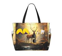 ZSUUGJ Deer In The Forest Sac fourre-tout de plage extra large avec poches zippées - Sac de vacances imperméable et résistant au sable pour piscine, pique-nique, gym et voyage