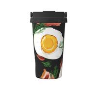 ZSUUGJ Eggs Bacon Tasse à café isotherme avec anneau de transport rétractable, couvercle étanche à une pression, en acier inoxydable 304