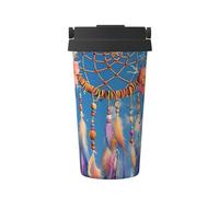 ZSUUGJ Feathers Dream Catcher Tasse de voyage portable en acier inoxydable - Gobelet isotherme pour boissons chaudes et froides avec couvercle anti-fuite, tasse à café adaptée aux navetteurs pour le