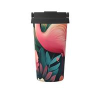 ZSUUGJ Flamingo Tasse à café isotherme avec anneau de transport rétractable, couvercle étanche à une pression, en acier inoxydable 304