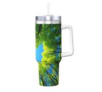 ZSUUGJ Forest Sun Gobelet isotherme de 1200 ml avec poignée et couvercle à paille - Tasse de voyage isotherme - Tasse à café réutilisable - Idéal pour la voiture, le travail et le cadeau
