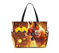 ZSUUGJ Fox Fire Sac fourre-tout de plage extra large avec poches zippées - Sac de vacances imperméable et résistant au sable pour piscine, pique-nique, gym et voyage