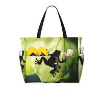 ZSUUGJ Frog Shadow On The Leaf Sac fourre-tout de plage extra large avec poches zippées - Sac de vacances imperméable et résistant au sable pour piscine, pique-nique, gym et voyage