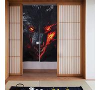 ZSUUGJ Grand rideau de porte en tissu doux et élégant avec motif loup noir aux yeux rouges, séparateur de pièce pour l'intimité et blocage de la lumière, idéal pour le salon, la chambre à coucher, la