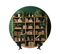 ZSUUGJ Green Library Oasis Assiette décorative en porcelaine anglaise avec support et crochet, décoration murale et table, idéale pour salon, étude, 20,3 cm/25,4 cm