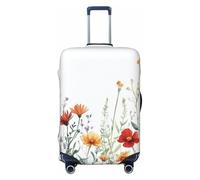 ZSUUGJ Housse de bagage de voyage à motif de fleurs sauvages à l'aquarelle pour valise, protection élastique, anti-rayures, en élasthanne, convient aux bagages de 45,7 à 81,3 cm, noir, Large