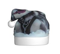 ZSUUGJ Husky Dog Bonnet de Père Noël en peluche pour adultes, chapeau de vacances doux avec bordure blanche et pompon, accessoire festif réutilisable pour la maison, le bureau et la fête