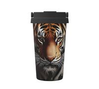 ZSUUGJ Jungle Tiger Tasse à café isotherme avec anneau de transport rétractable, couvercle étanche à une pression, en acier inoxydable 304