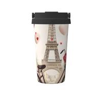 ZSUUGJ Love Paris Tower Tasse à café isotherme avec anneau de transport rétractable, couvercle étanche à une pression, en acier inoxydable 304