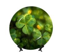 ZSUUGJ Lucky Clover Assiette décorative en porcelaine anglaise avec support et crochet, décoration murale et table, idéale pour salon, étude, 20,3 cm/25,4 cm