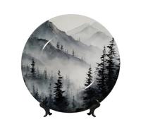 ZSUUGJ Nature Mountain Assiette décorative en porcelaine anglaise avec support et crochet, décoration murale et table, idéale pour le salon, le bureau, 20,3 cm/25,4 cm