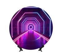 ZSUUGJ Neon Tunnel Vision Assiette décorative en porcelaine anglaise avec support et crochet, décoration murale et table, idéale pour salon, étude, 20,3 cm/25,4 cm