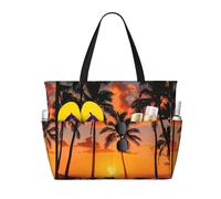 ZSUUGJ Palm Tree Sunset Sac fourre-tout de plage extra large avec poches zippées - Sac de vacances imperméable et résistant au sable pour piscine, pique-nique, gym et voyage