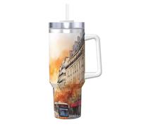ZSUUGJ Paris Tower - Gobelet isotherme en acier inoxydable de 1200 ml avec poignée, gobelet de voyage avec couvercle pour boissons chaudes et froides, adapté pour la maison, le bureau et la voiture