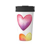 ZSUUGJ Rainbow Love Hearts Tasse à café isotherme avec anneau de transport rétractable, couvercle étanche à une pression, en acier inoxydable 304