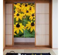 ZSUUGJ Rideau de porte en tissu doux et élégant avec fleurs jaunes - Séparateur de pièce pour l'intimité et blocage de la lumière - Idéal pour le salon, la chambre à coucher, la cuisine, le bureau