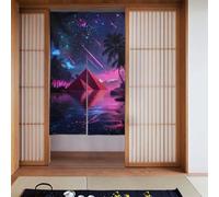 ZSUUGJ Rideau de porte en tissu doux et élégant avec motif palmier et étoile filante, séparateur de pièce pour l'intimité et blocage de la lumière, idéal pour le salon, la chambre à coucher, la