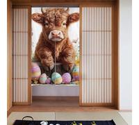 ZSUUGJ Rideau de porte en tissu doux et élégant avec motif œufs de Pâques et bébé vache - Séparateur de pièce pour l'intimité et blocage de la lumière - Idéal pour le salon, la chambre à coucher, la