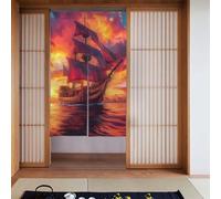 ZSUUGJ Rideau de porte en tissu doux et élégant, motif bateau pirate au coucher du soleil, séparateur de pièce pour l'intimité et blocage de la lumière, idéal pour le salon, la chambre à coucher, la