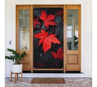 ZSUUGJ Rideau de porte réutilisable avec feuilles rouges pour décoration intérieure et extérieure, facile à accrocher pour les fêtes, anniversaires et vacances