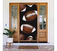ZSUUGJ Rideau de porte réutilisable avec motif ballon de football marron sur fond noir pour décoration intérieure et extérieure facile à accrocher pour les fêtes, anniversaires et vacances