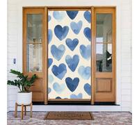 ZSUUGJ Rideau de porte réutilisable en forme de cœur bleu dessiné à la main pour décoration intérieure et extérieure facile à accrocher pour les fêtes, anniversaires et vacances