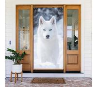 ZSUUGJ Rideau de porte réutilisable Husky aux yeux bleus pour décoration intérieure et extérieure, facile à accrocher pour les fêtes, anniversaires et vacances