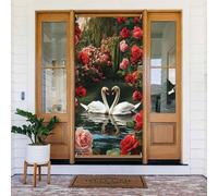 ZSUUGJ Rideau de porte réutilisable Love Swans pour décoration intérieure et extérieure, facile à accrocher pour les fêtes, les anniversaires et les vacances